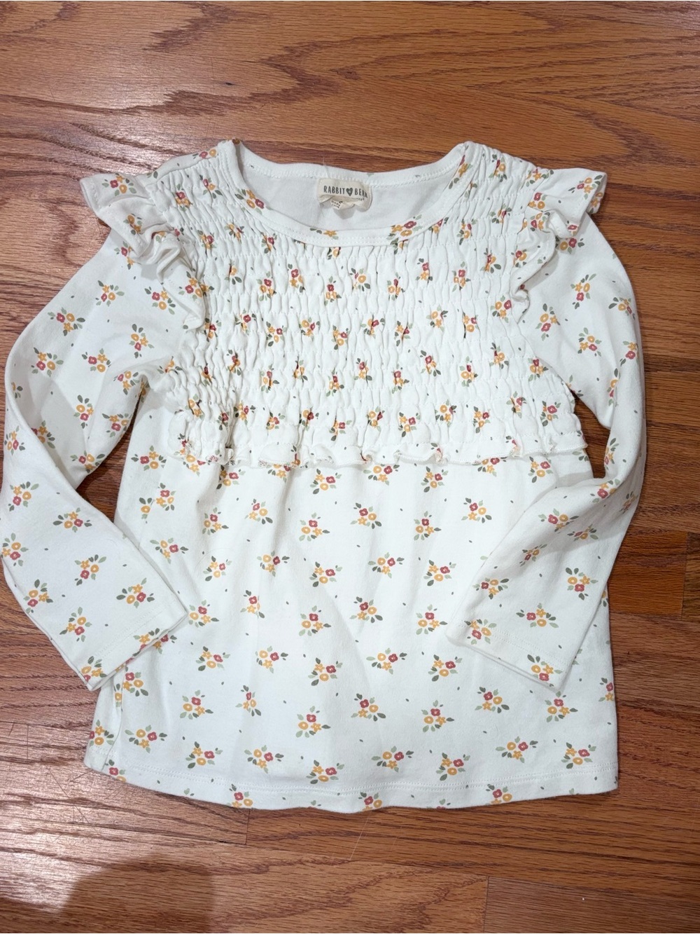Rabbit + Bear Cream Long-Sleeve Smocked Floral Top 6